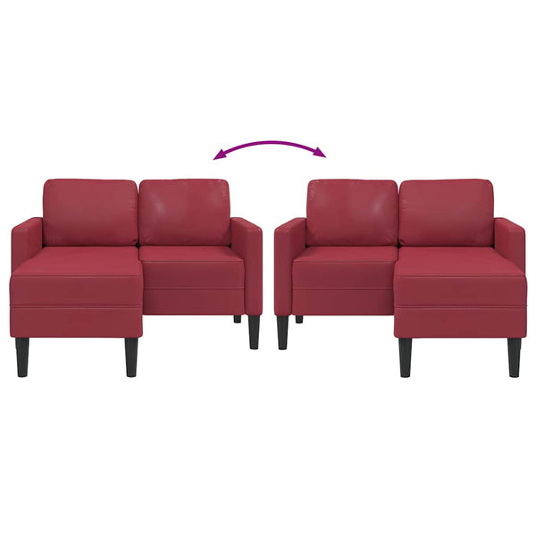 2-Sitzer Sofa mit Chaiselongue Weinrot Kunstleder