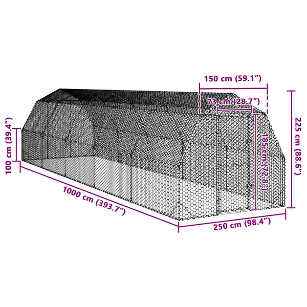 Verzinkter Hühnerstall 2,5x10x2,25 m