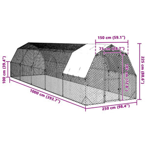 Verzinkter Hühnerstall mit Dach 2,5x10x2,25m