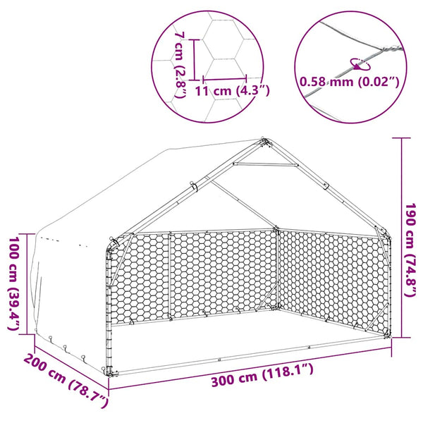 Verzinkter Outdoor-Hundezwinger mit Abdeckung 3x2x1,9m