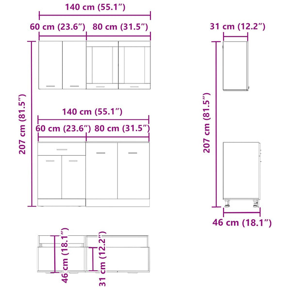 4-tlg Küchenschrank Set Lyon Altholz-Optik