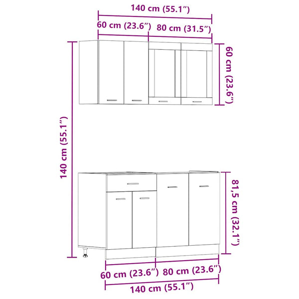 4-tlg Küchenschrank Set Lyon Altholz-Optik