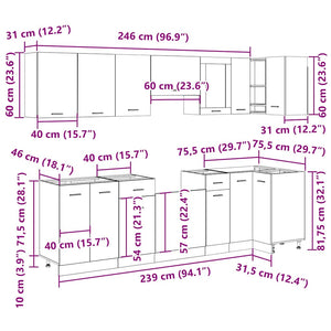 11-tlg Küchenschrank Set Artisan-Eiche