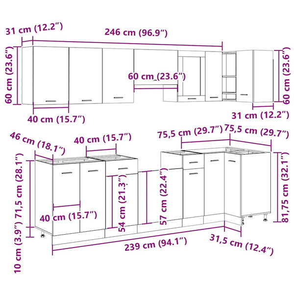 11-tlg Küchenschrank Set Artisan-Eiche