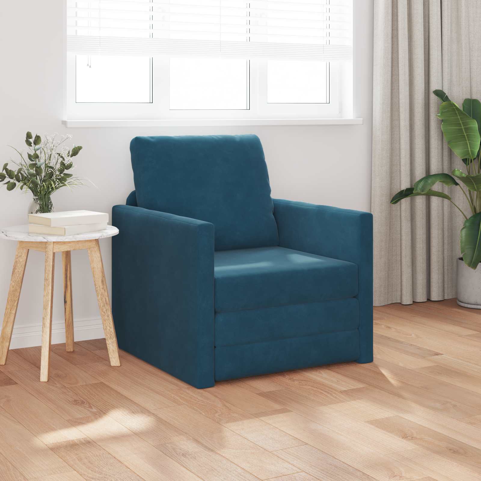 Blaues Samt Schlafsofa 74 cm