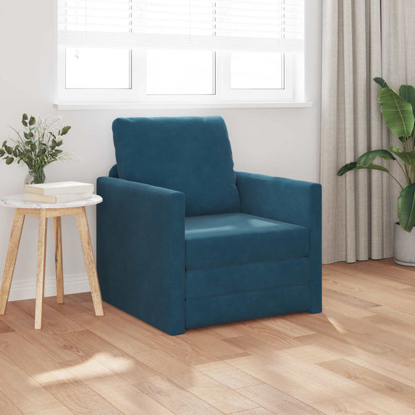 Blaues Samt Schlafsofa 74 cm