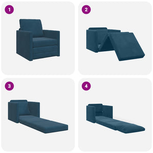 Blaues Samt Schlafsofa 74 cm