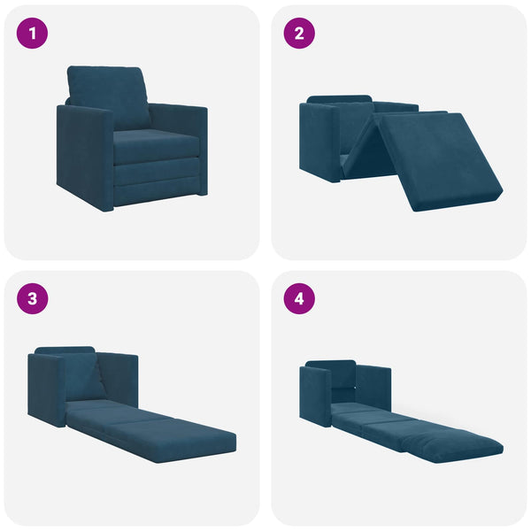 Blaues Samt Schlafsofa 74 cm