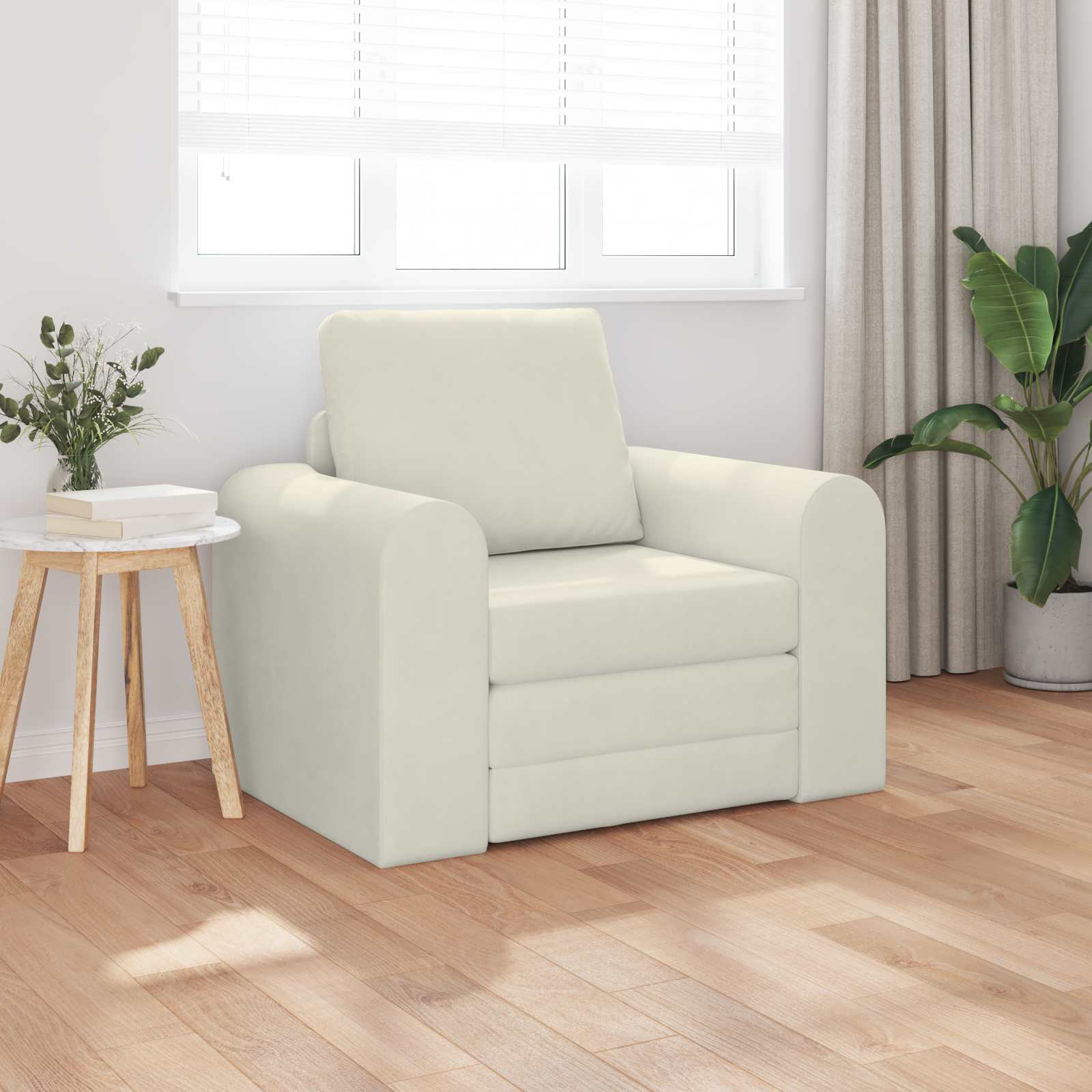 Creme Samt Schlafsofa 98 cm