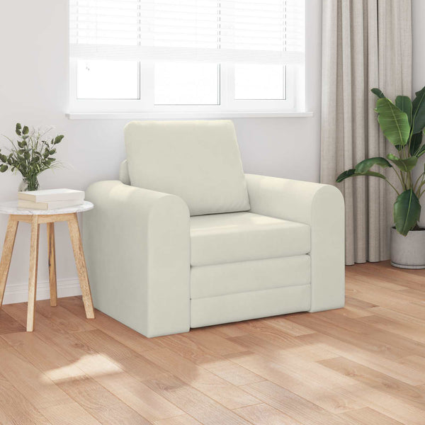 Creme Samt Schlafsofa 98 cm