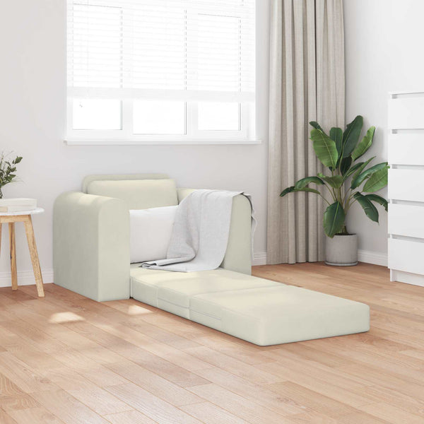 Creme Samt Schlafsofa 98 cm
