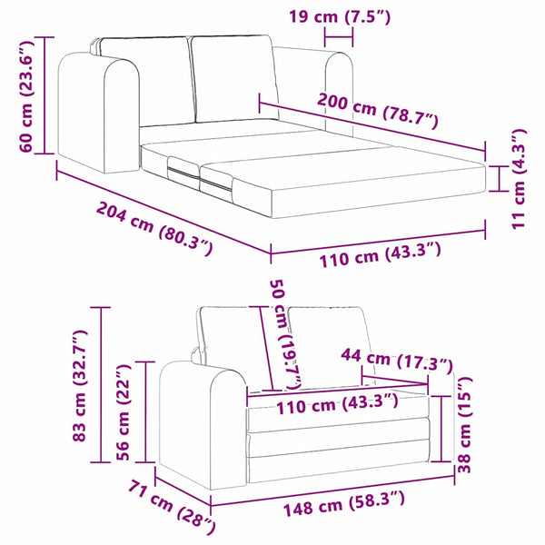Schlafsofa 60cm Schwarz Stoff