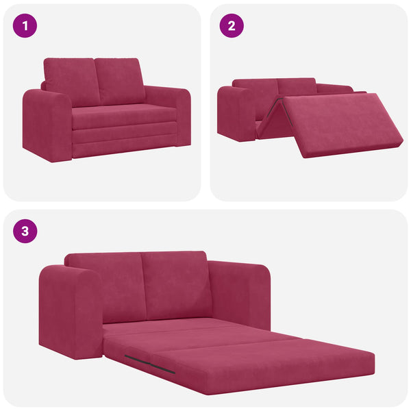 Weinrotes Samt Schlafsofa 148 cm