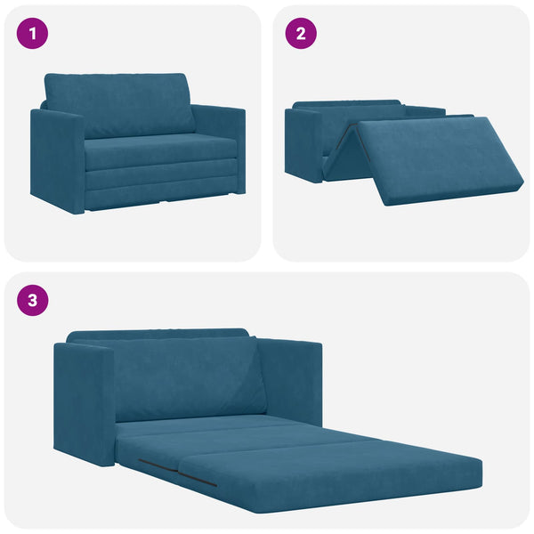 Blaues Schlafsofa Samt 124 cm