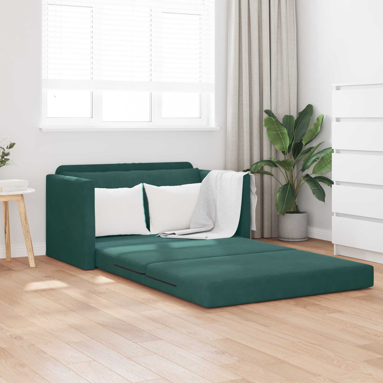 Schlafsofa Dunkelgrün Samt 124cm