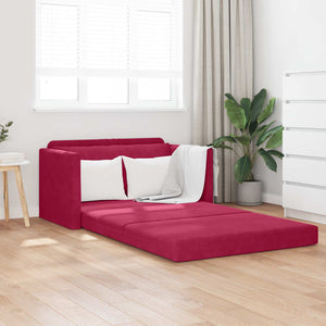Weinrotes Samt Schlafsofa 124 cm