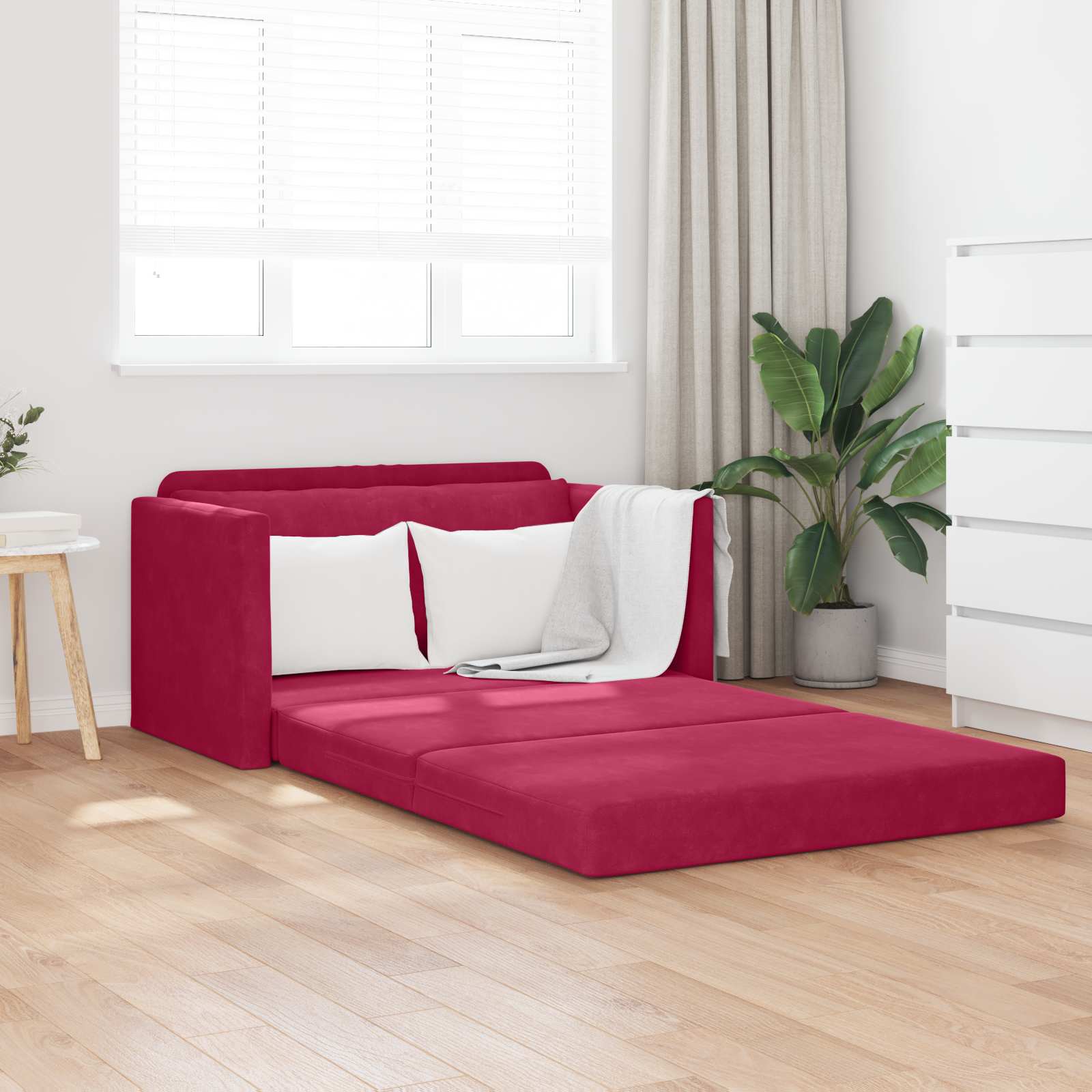 Weinrotes Samt Schlafsofa 124 cm