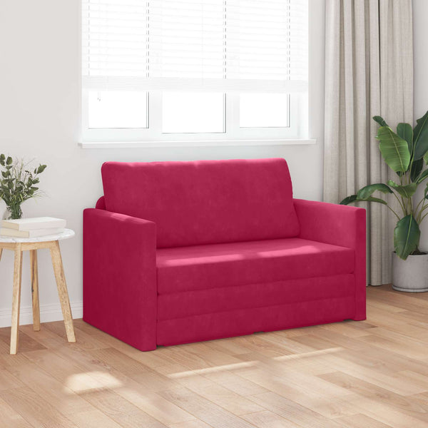 Weinrotes Samt Schlafsofa 124 cm