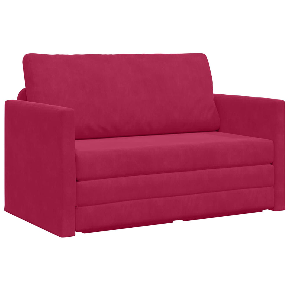 Weinrotes Samt Schlafsofa 124 cm