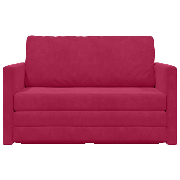 Weinrotes Samt Schlafsofa 124 cm