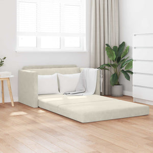 Creme Samt Schlafsofa 124 cm