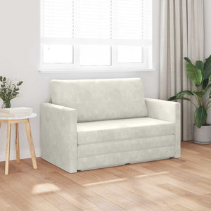Creme Samt Schlafsofa 124 cm