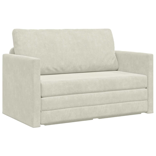 Creme Samt Schlafsofa 124 cm