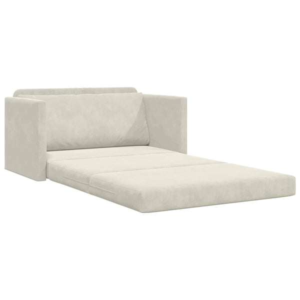 Creme Samt Schlafsofa 124 cm