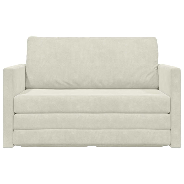 Creme Samt Schlafsofa 124 cm