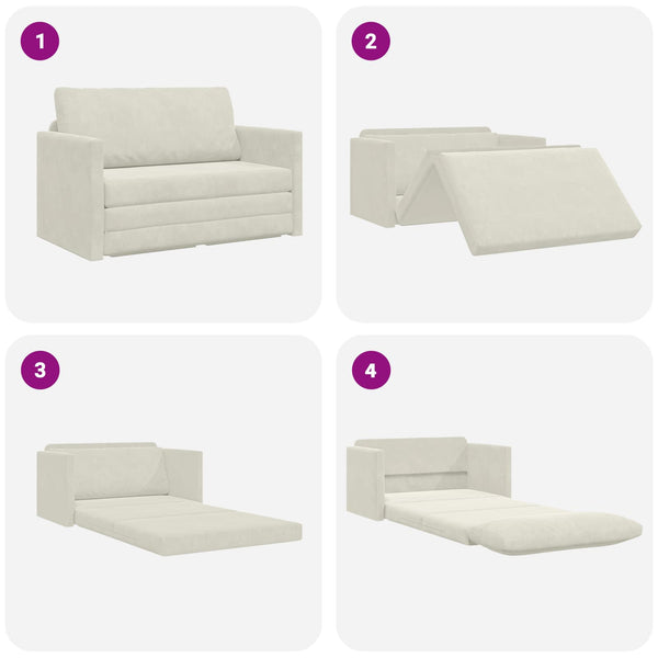 Creme Samt Schlafsofa 124 cm
