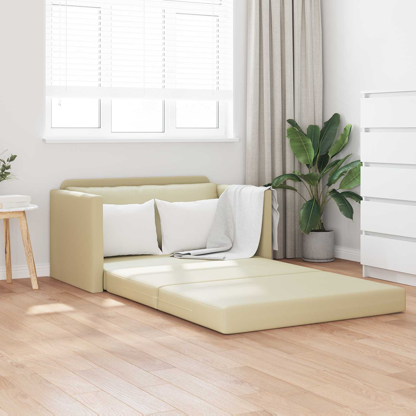 Schlafsofa Creme Kunstleder 124 cm