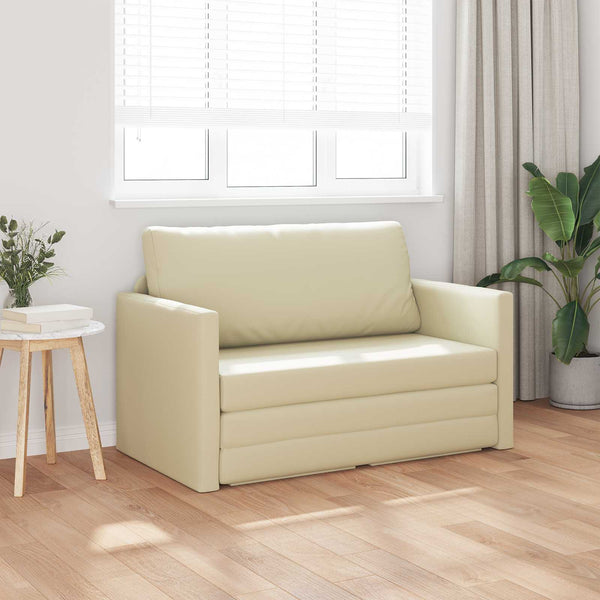 Schlafsofa Creme Kunstleder 124 cm