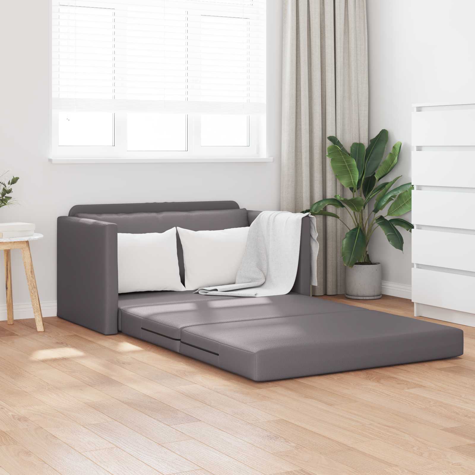 Graues Schlafsofa Kunstleder 124 cm
