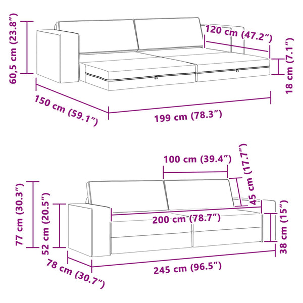 Schlafsofa Dunkelgrau Stoff 245 cm