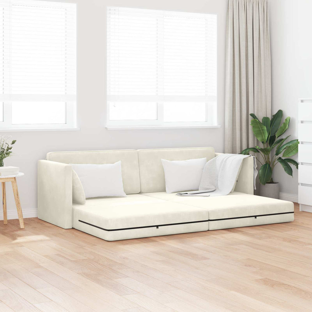 Creme Samt Boden-Sofa-Bett 213 cm