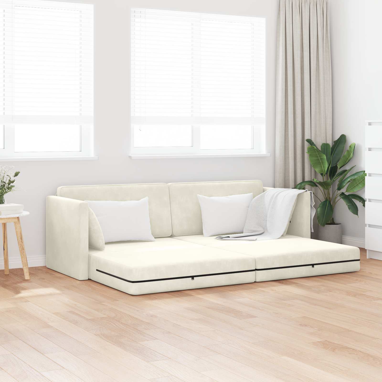 vidaXL Canapé-lit de sol crème 213 x 70 x 77 cm Velours