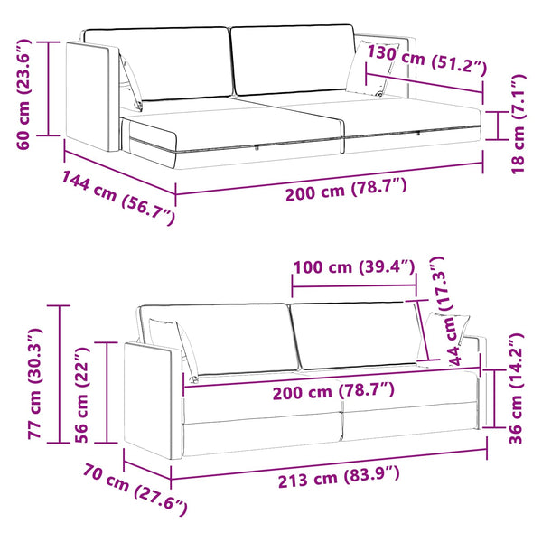 vidaXL Canapé-lit de sol crème 213 x 70 x 77 cm Velours