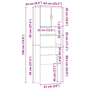 Waschmaschinenschrank Grau Sonoma 64x24x190 cm