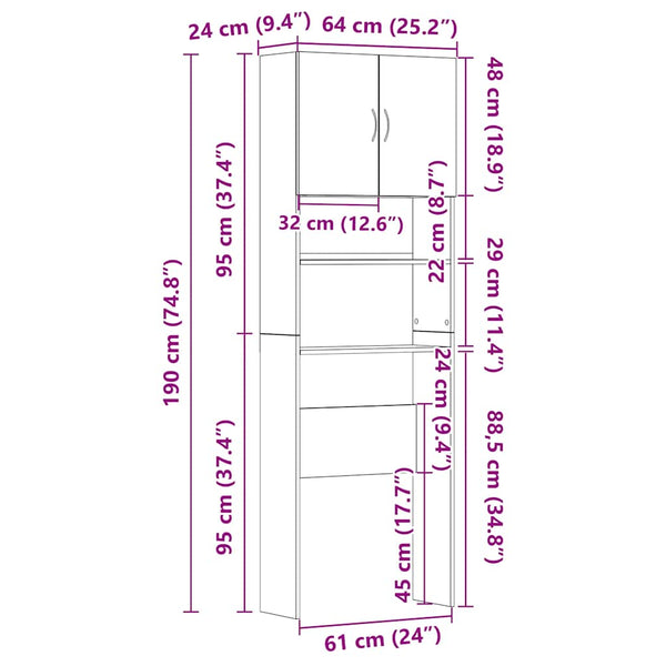 Waschmaschinenschrank Artisan Eiche 64x24x190cm