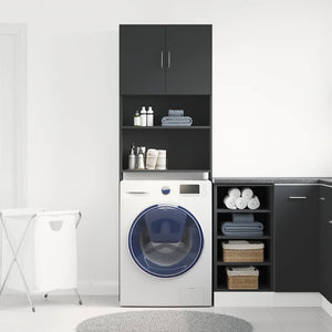 vidaXL Meuble haut de machine à laver noir 64x24x190 cm Bois d'ingénierie