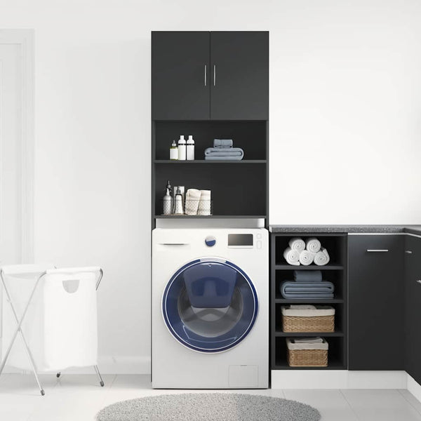 vidaXL Meuble haut de machine à laver noir 64x24x190 cm Bois d'ingénierie