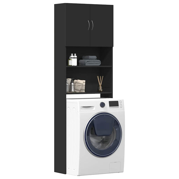 vidaXL Meuble haut de machine à laver noir 64x24x190 cm Bois d'ingénierie