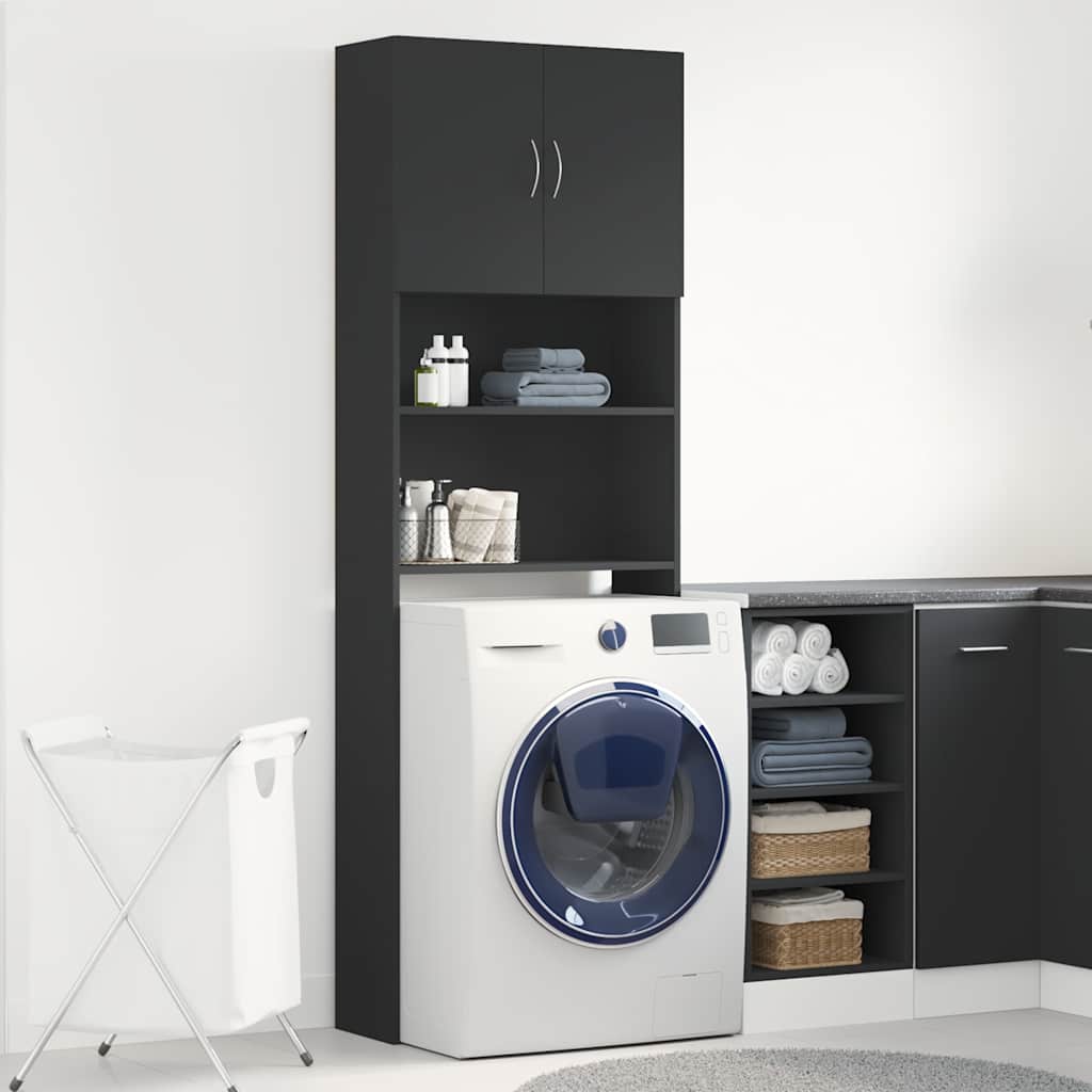 vidaXL Meuble haut de machine à laver noir 64x24x190 cm Bois d'ingénierie