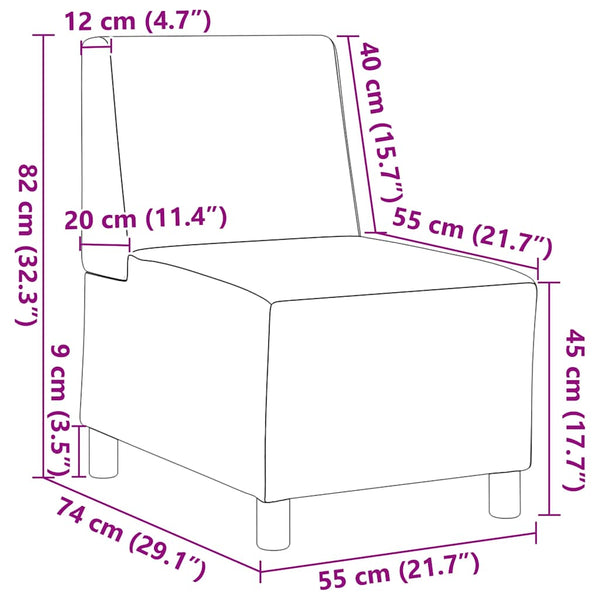 Modulares Sofa Hellgrau Samt 55 cm