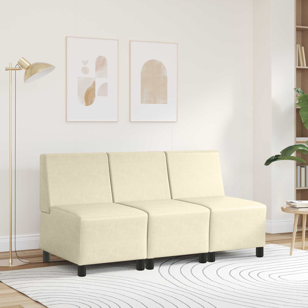 Modulares Armfreies Sofa Creme Kunstleder