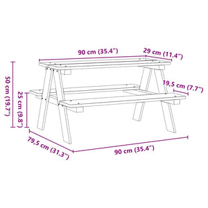 Kindertisch mit Bänken aus Massivholz