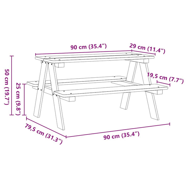 Kindertisch mit Bänken aus Massivholz