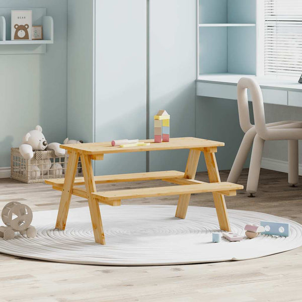 Kindertisch mit Bänken aus Massivholz