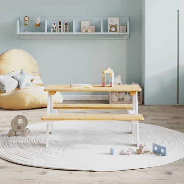 vidaXL Table et bancs pour enfants IRUN blanc 90x79,5x50 cm bois massif