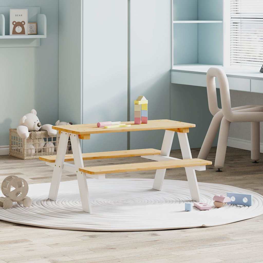 vidaXL Table et bancs pour enfants IRUN blanc 90x79,5x50 cm bois massif
